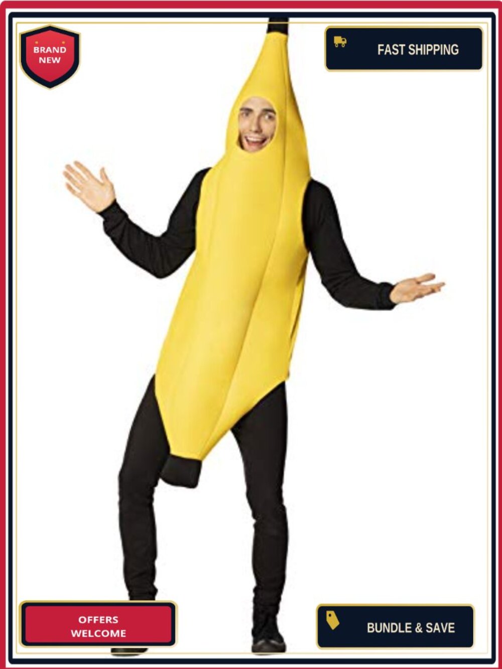 Adult Banana Costume Tunic One Size Fits Most Polyfoam Unisex